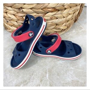 CROCS | kids Velcro  navy & red sandals 8